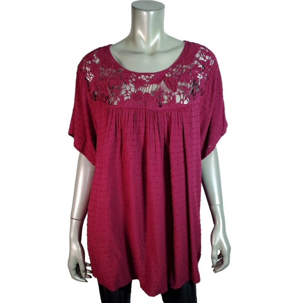 Lane Bryant Top‎ Plus Sz 20 Crochet Short Sleeve Crew Neck Pullover Purple/Red?